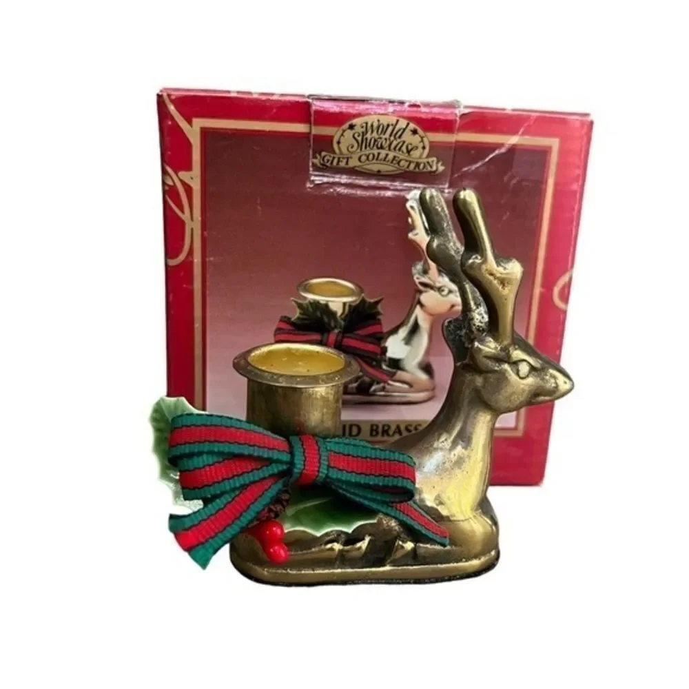 Brass Christmas Sitting Reindeer Deer Candle Holders Vintage Home Decor Holiday